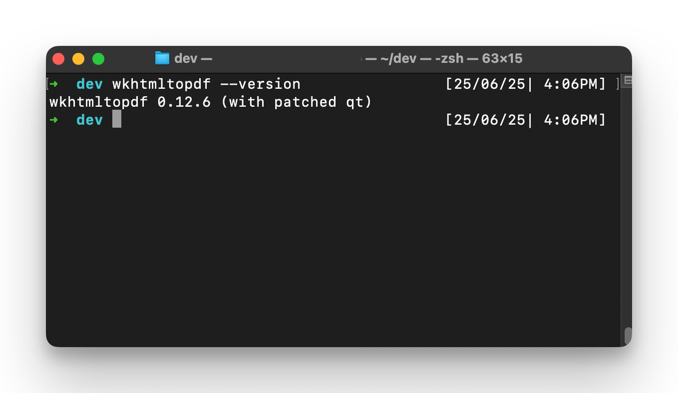 wkhtmltopdf version output